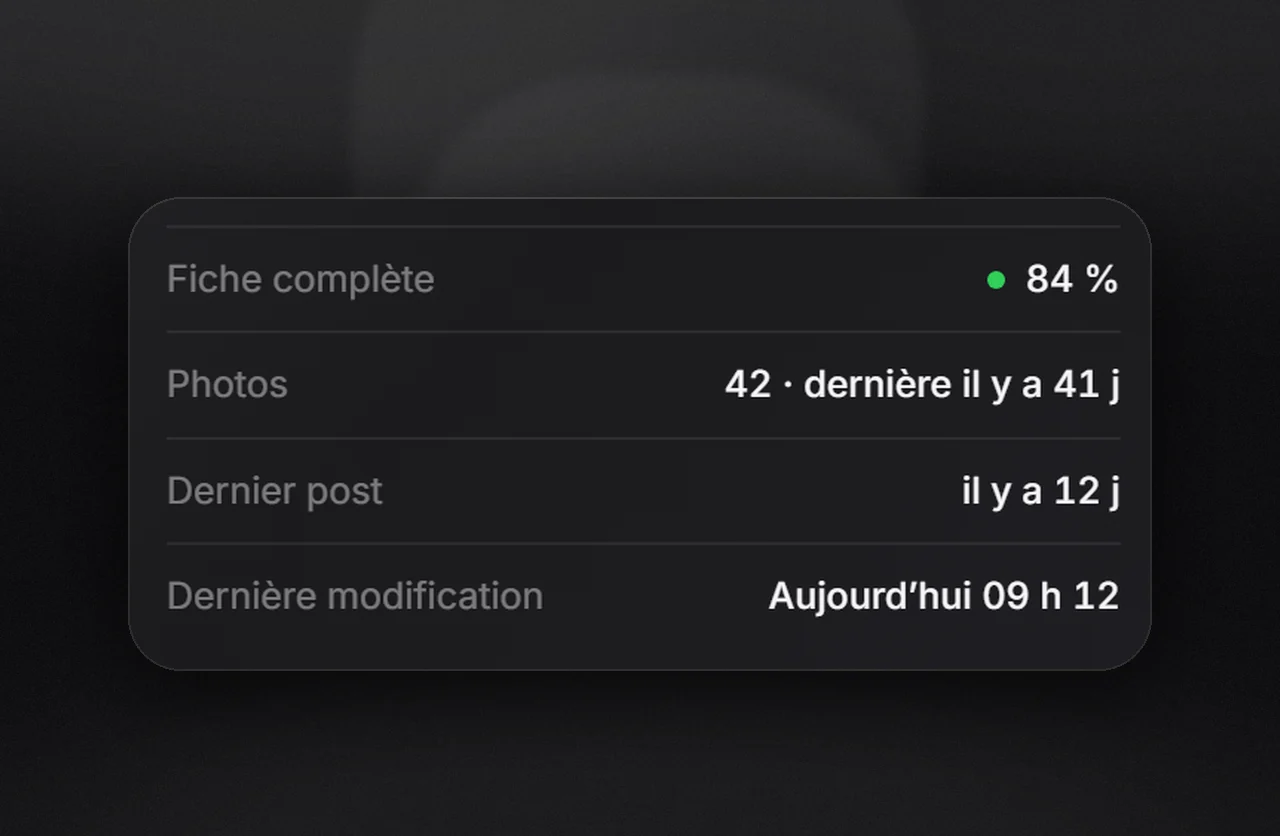 Écran Fiche Google de Paladius